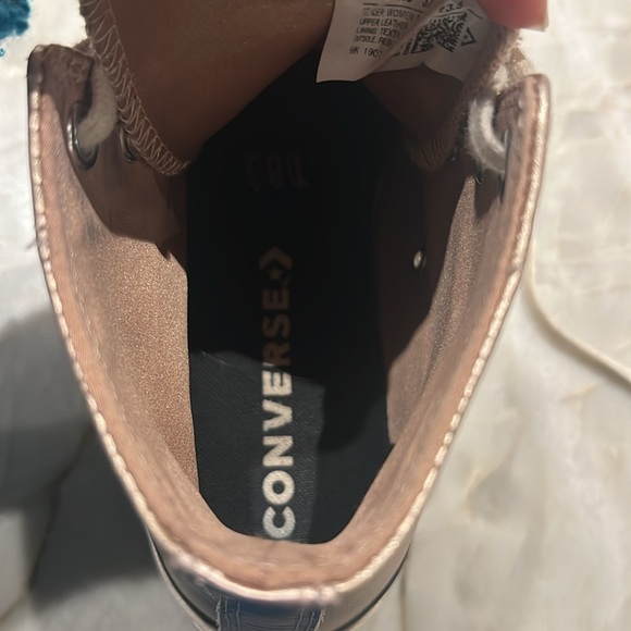 Metallic platform converse in rose gold with leather embellishment - Picture 6 of 8